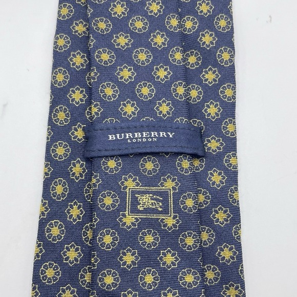 Mens‎ BURBERRY LONDON Silk Wool Tie Blue Yellow Flowers Designer Made in ITALY - Picture 1 of 3